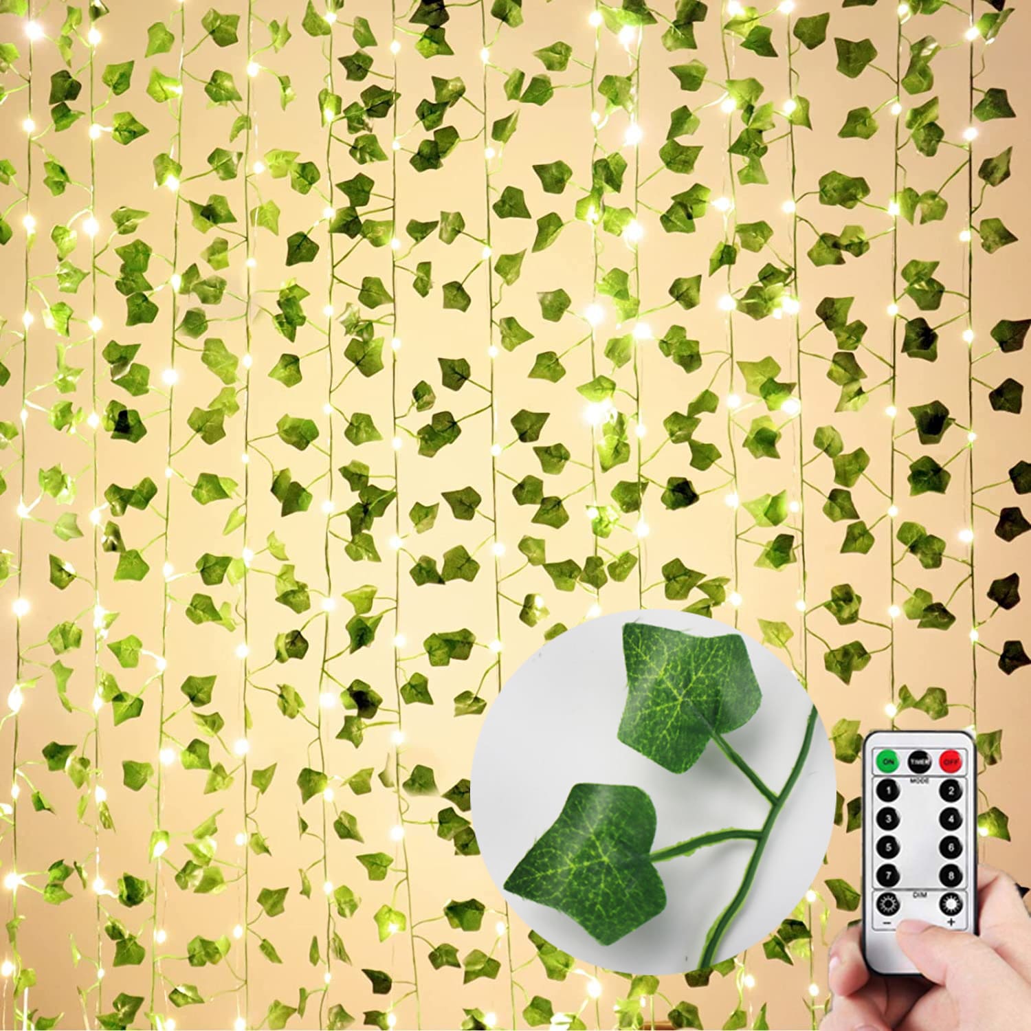 Lot de 12 guirlandes de faux lierre LED télécommande