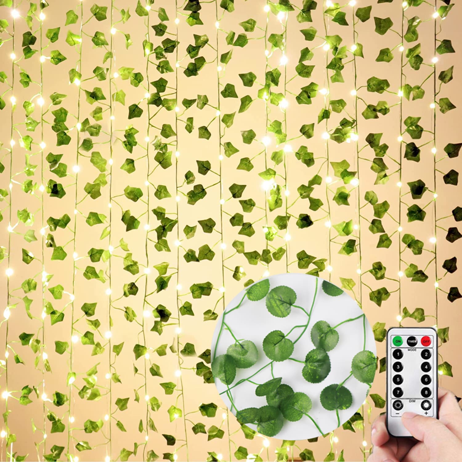 Lot de 12 guirlandes de faux lierre LED télécommande