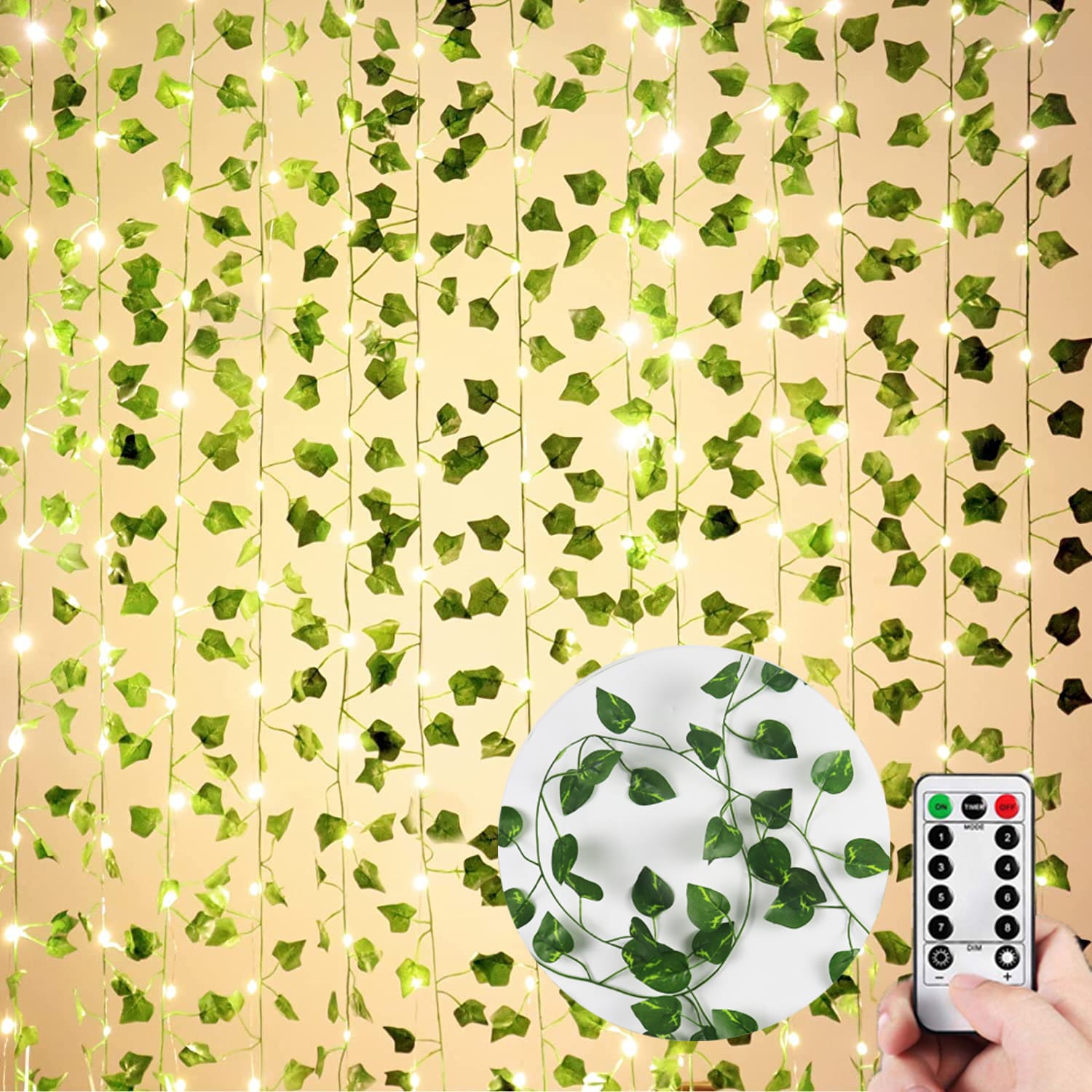 Lot de 12 guirlandes de faux lierre LED télécommande