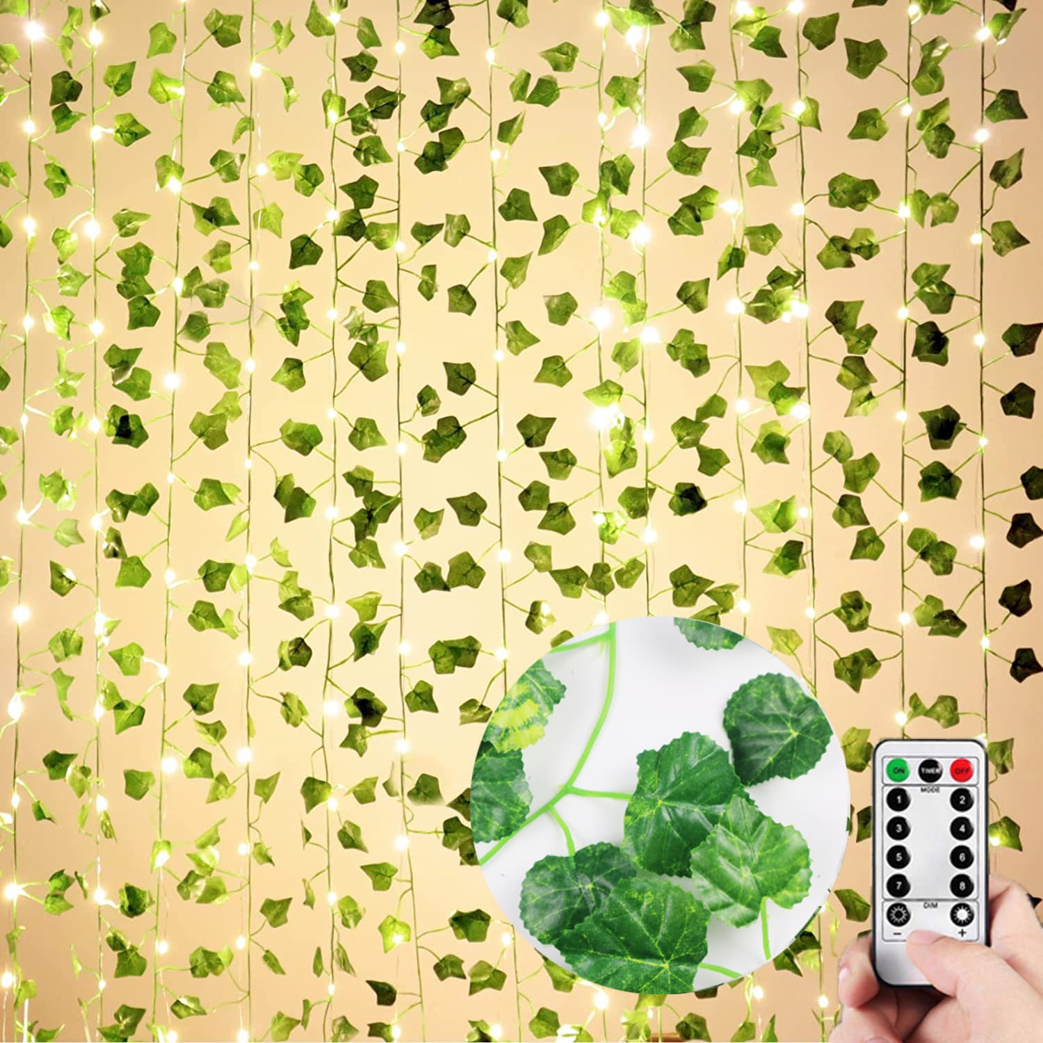 Lot de 12 guirlandes de faux lierre LED télécommande