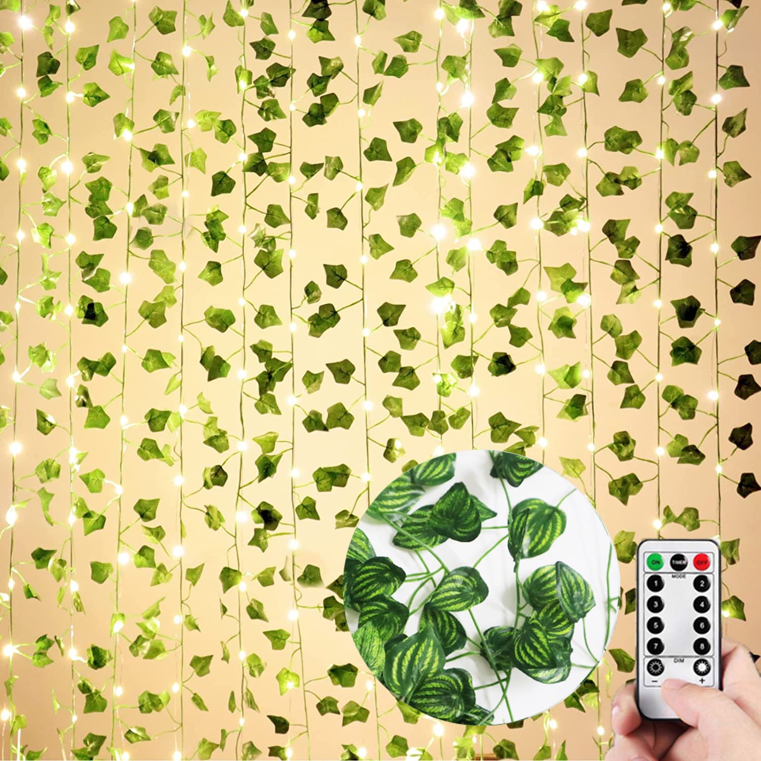 Lot de 12 guirlandes de faux lierre LED télécommande